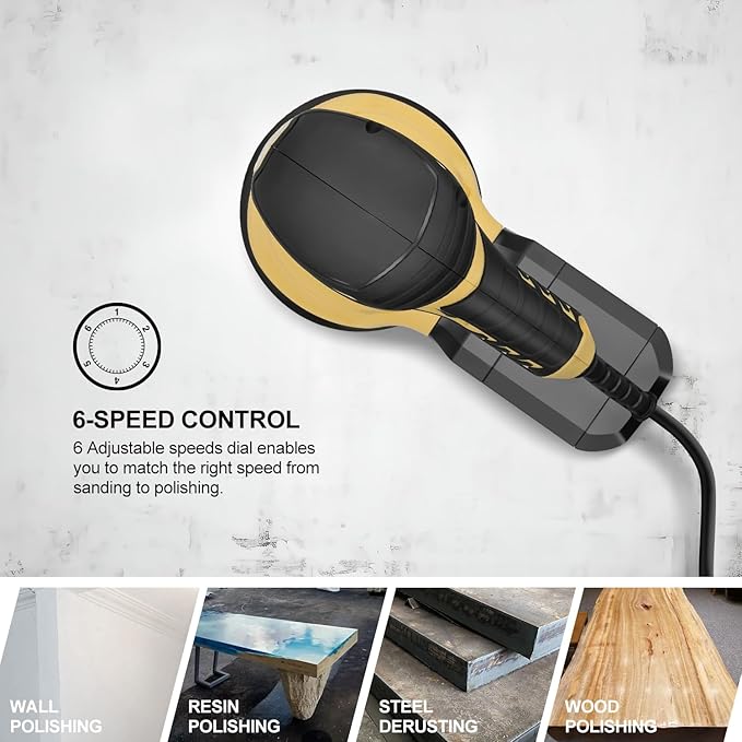 Random Orbital Sander, 2.5Amp 4.9-Inch Corded Palm Sander, Max 13000 OPM Electric Drywall Sander with 6 Variable Speed, 20Pcs Sandpapers and Dust Bag for Woodworking, Sanding, Polishing