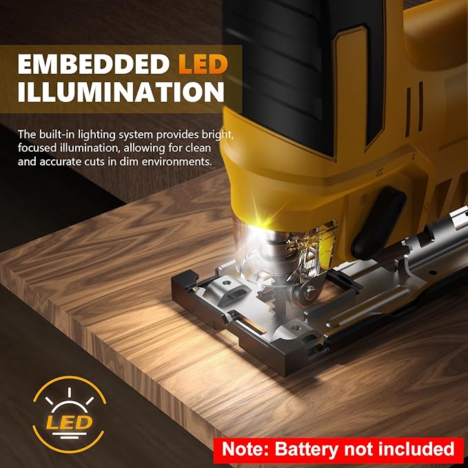 Cordless Jig Saw for Dewalt 20v Max Battery, 3 Orbital Settings, 0°- 45° Bevel Cuts, Brushless Orbital Jigsaw with LED Light for Straight Circle Curve Cutting (No Battery)