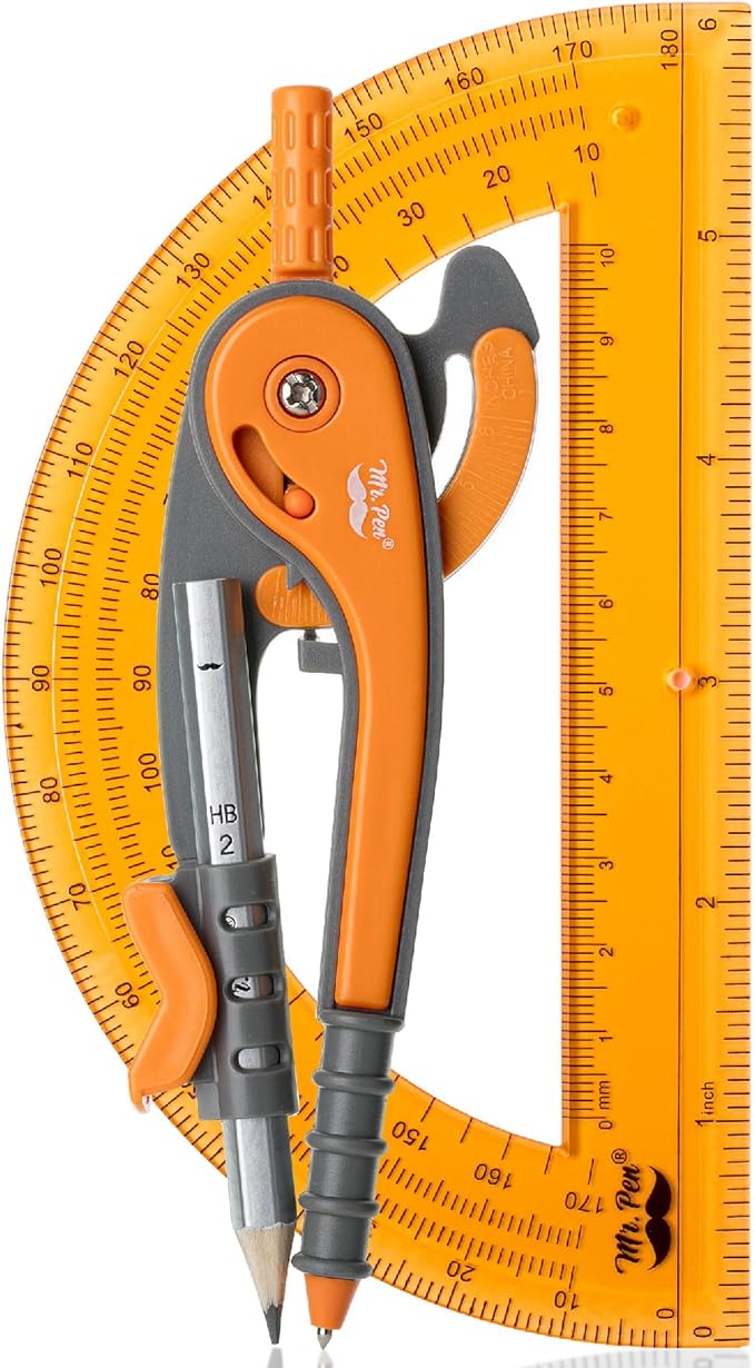 Mr. Pen- Geometry Compass and Protractor Set, 6 Inch Compass, 6 Inch Protractor, Drawing Tool for School, Clear Plastic, Easy Grip, Precision Design for Math, Art, Drafting, Architecture