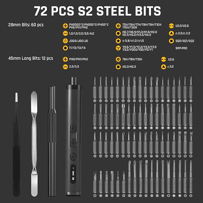 GRENPRO 78-in-1 Precision Electric Screwdriver Set, 3.7V Mini Cordless Screwdriver Kit with LED Display, 5 Adjustable Torque & Manual Handle for Electronics Phone Camera Repair