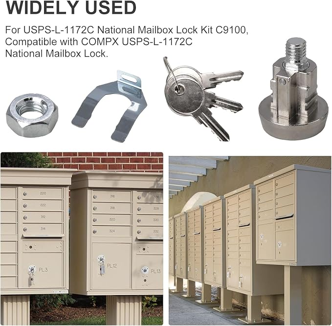 C9100 National Mailbox Lock with Keys for USPS-L-1172C Mailbox Key Lock, Clockwise Brushed Nickel Key Lock (4 Kits)