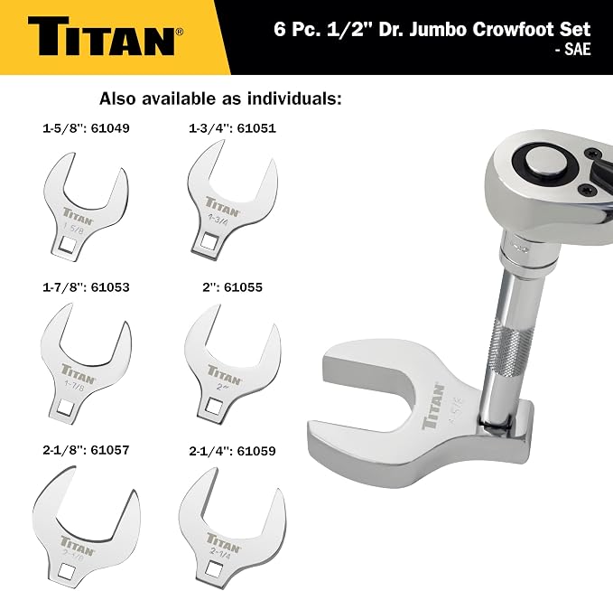 Titan 17676 6-Piece 1/2-Inch Drive SAE Jumbo Crowfoot Wrench Set