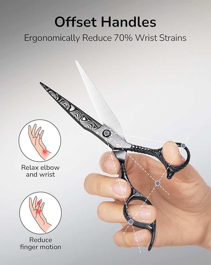 Professional Hair Cutting Scissors – ULG 6.5" Premium Barber Shears with Adjustable Tension, Offset Handle, Ergonomic Grip & Sharp Stainless Steel Blades for Stylists and Barbers, Black