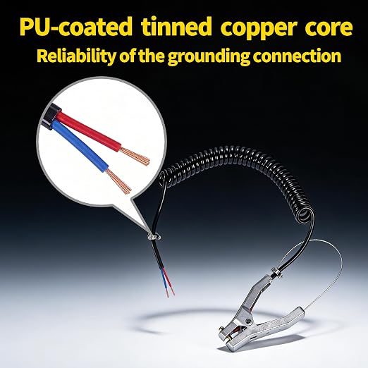 Anti-Static Grounding Cable Clamp, Aluminum 16.4ft Coiled Cable Copper Pin