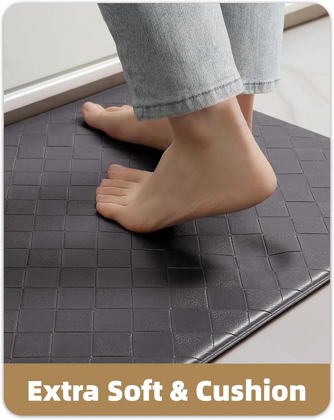 Color&Geometry Anti Fatigue Cushioned Kitchen Floor Mats,24"X71",Long Runner Rug Non Slip Waterproof,Memory Foam Padded Standing Mat for Front Sink,Grey