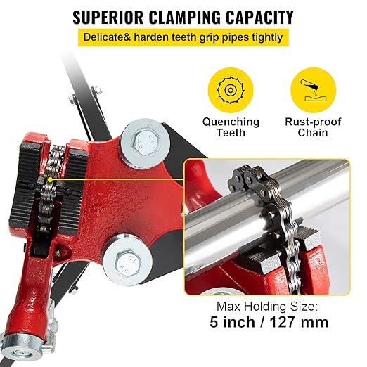 VEVOR Tripod Pipe Chain Vise, 1/8"-5" Pipe Capacity, 36.4“ Length Chain Vise Stand with Portable Folding Steel Legs, for Grabbing, Supporting and Bending Pipes in Factory, Workshop and Home