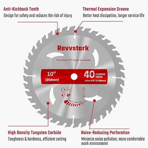 Revvsatrk Circular Saw Blade 10 in 40T&60T, 5/8" Arbor, Carbide Tipped Teeth, TCT Saw Blades for Cutting Various Wood, Plastic and Composite Materials, Fit Dewalt Craftsman Ryobi Milwaukee