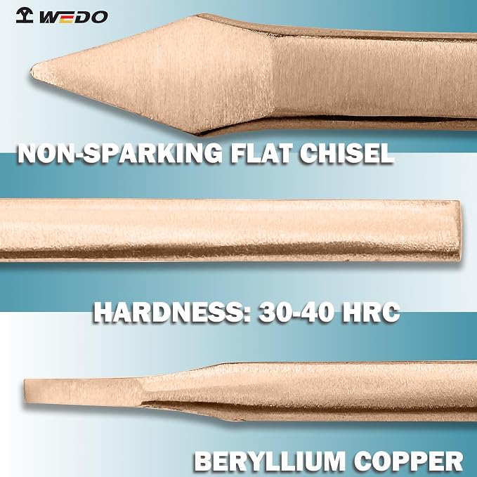 WEDO Non-sparking Cross Cutting Chisel, Spark-free Safety Cross-Cut Chisel, Beryllium Copper, DIN Standard, BAM & FM Certificate, 5x8x300mm