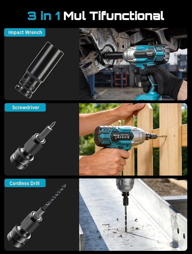 Seesii Cordless Impact Wrench 1/2 inch, High Torque 479 Ft-lbs(650Nm) Brushless Impact Gun,2500RPM w/2x4.0 Battery, 6 Sockets,8 Drill Bits, High Torque Power Impact Driver for Car Home,WH6 Lite