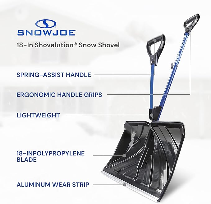 Snow Joe Snow Shovel with 18-Inch Blade and Assist Handle, 3.5 Lbs - Heavy-Duty Lightweight Shoveling Tool for Ice Removal, Shovelution SJ-SHLV01