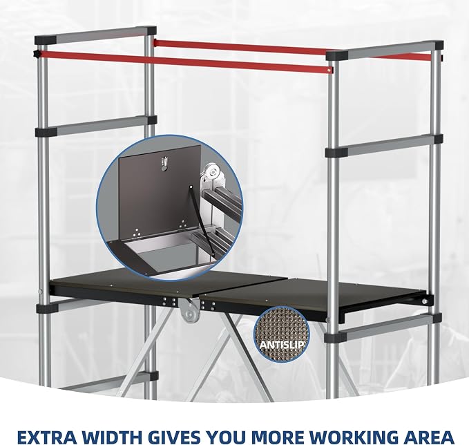 APARECIUM 12’ Aluminum Scaffolding, Foldable Scaffolding Ladder, Multipurpose Rolling Scaffolding Work Platform, Scaffold Tower, Ladder Stool Work Bench, Adjustable Work Platform, 330 Lbs Duty Rate