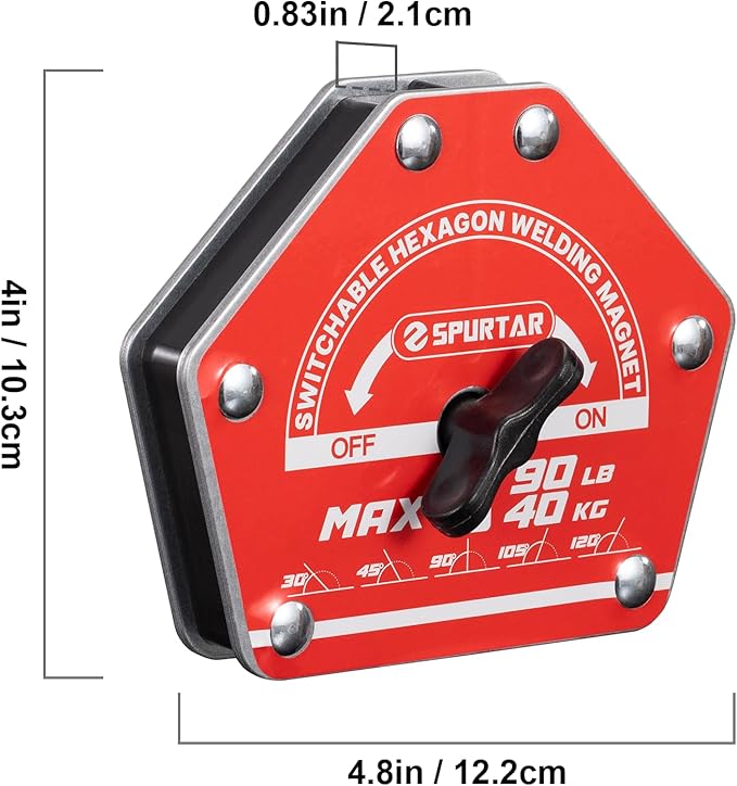 Spurtar Switchable Welding Magnets 90lbs 2PCS On/Off Magnet and Clamps, Heavy Duty Hexagon Welding Holder Tools and Accessories, Holder 30°, 45°, 60°, 75°, 90°, 105°, 120°, 135°, 150°