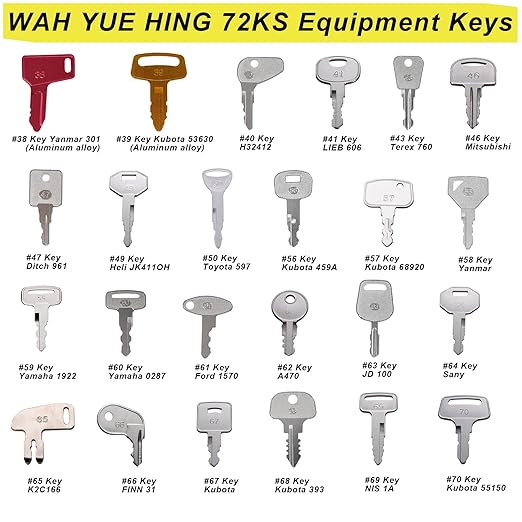 Multi Type Heavy Equipment Master Keys, 72 Contractor Excavator Dozer Skid Steer Loader Forklift Roller Operators Keys Fit Case JCB Kubota KOM Volvo CAT JLG Hyster Hitachi John Deere JD