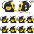 10 Pieces Tape Measure 12 ft Retractable Measuring Tape Bulk with Fractions Marked Easy Read Yellow Measuring Tape Bulk Set for Engineer Contractors, Autowind and Lock