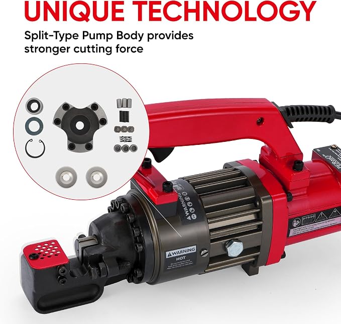Electric Rebar Cutter, Portable 1400W Hydraulic Rebar Cutting Tool, Cuts up to 7/8 in (#7) / 4–22mm, 120V Corded, 1.5s Fast Cut, 22 lb, Model PC-22