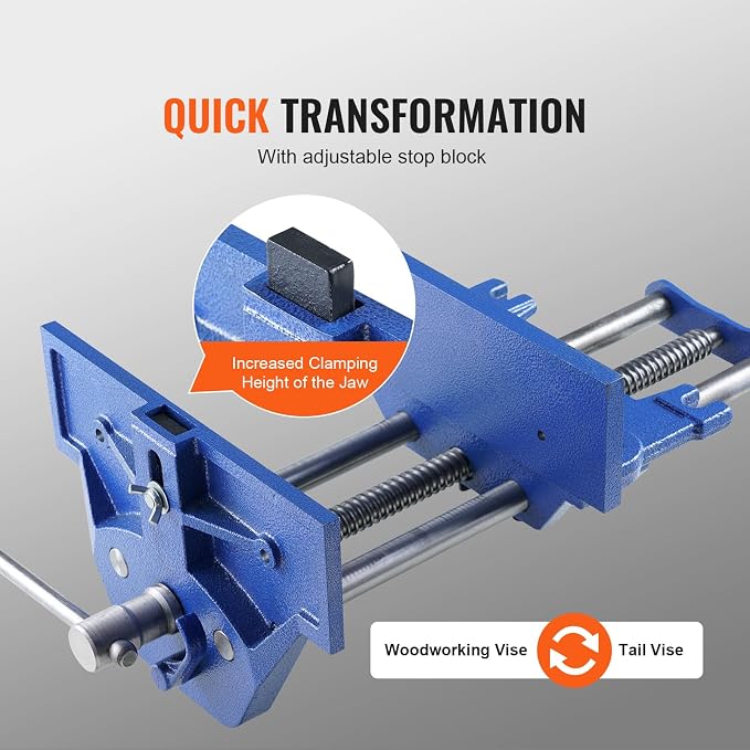 VEVOR Woodworking Vise, 13 inch Woodworking Bench Vise, Heavy-duty Cast Iron Vice for Workbench 10.6" Jaw Width, with Quick Release Lever for Woodworking, Cutting, and Drilling