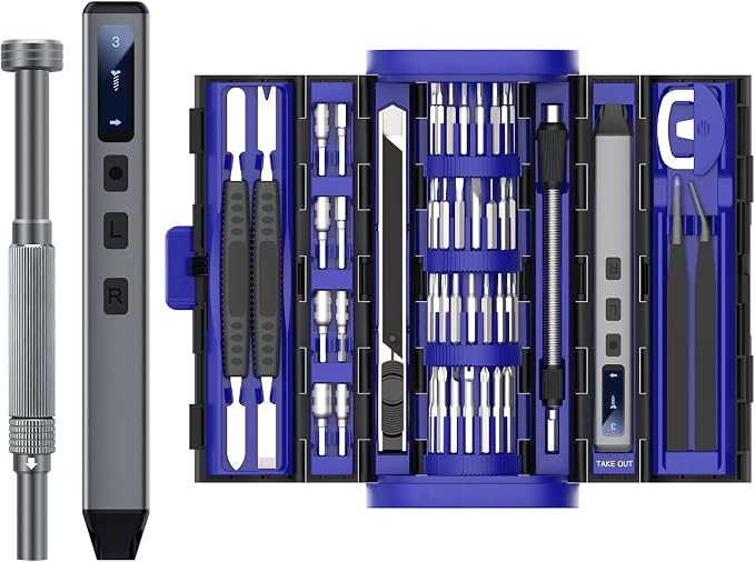 UF-TOOLS Mini Electric Screwdriver, 83 in 1 Cordless Rechargeable Small Power Screwdriver Set with 71 Bits, Led Light and Magnetic Mat, Professional Repair Tool for Phone Watch Camera Laptop PC, Blue