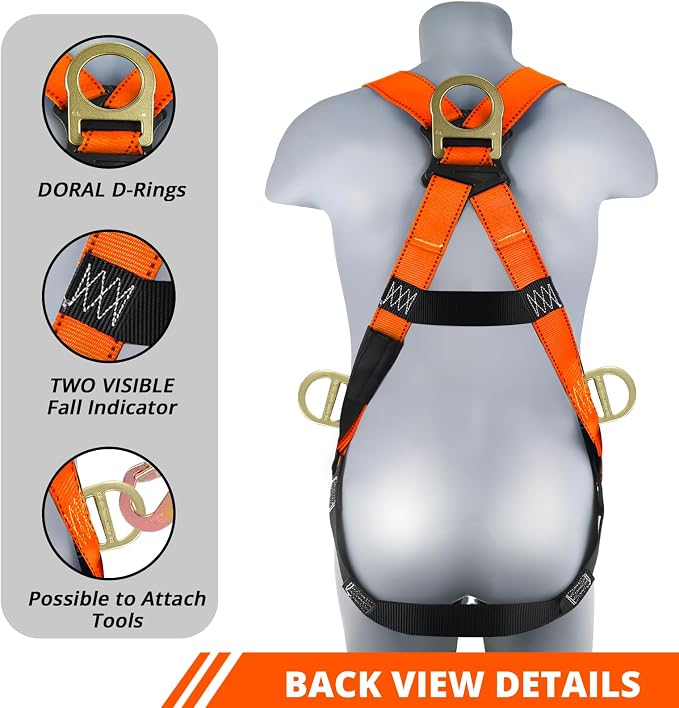 TRSMIMA Safety Harness Fall Protection - Safety Harnesses Construction Kit | Fall Arrest Full Body Safety Harness with Shock Absorbing Lanyard Tongue Buckle Orange