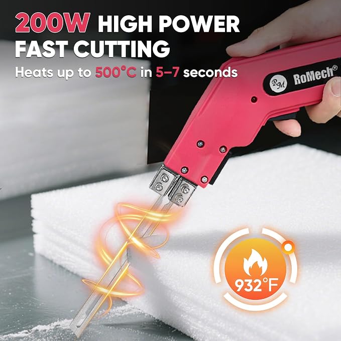 ROMECH Hot Knife Foam Cutter, 200W Electric Foam Cutting Tool Kit with Blades & Heavy-Duty Case for EPS, XPS, EVA, EPP RM-005 (200W)