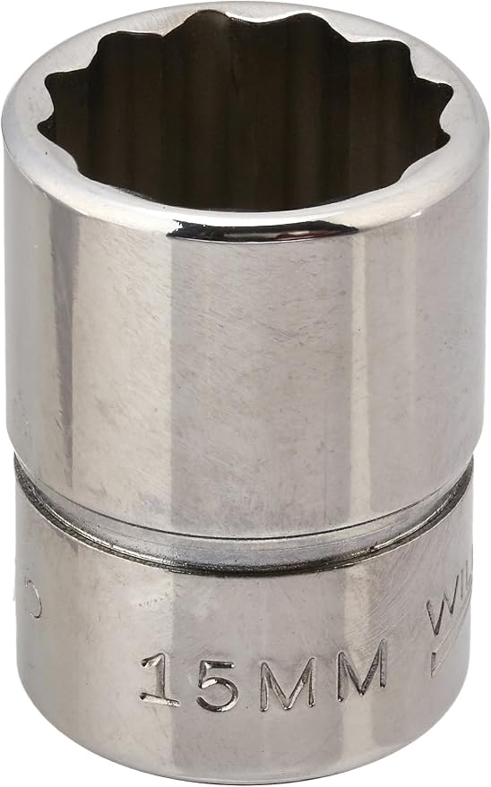 Williams JHWBM-1215 3/8-Inch Drive Shallow Socket, 12-Point Metric, 15mm, High-Polished Chrome Finish