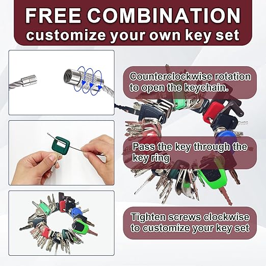50 Equipment Keys Master Set Ignition Keys for Kubota JCB Cat Yanmar Honda Ditch Witch Backhoes Excavators Forklifts Loaders Tractors Bullozers and Other Construction Equipments