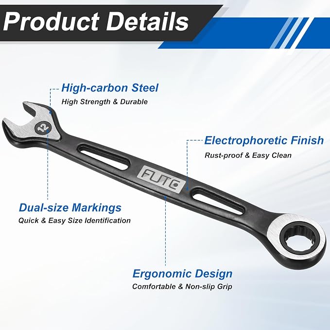 HARFINGTON 2Pcs Ratcheting Combination Wrench 12mm Stubby Wrench Metric High Carbon Steel Double 12-Point Box Open-Ended Ratchet Spanner Tool for Household Garage Workshop Auto Repairs, Black