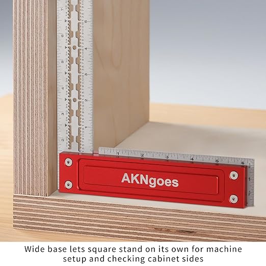 Precision Woodworking Square, Stainless Steel Square with Shoulder Lip, Self Standing for Quick Measurement, Built in Scribe Notches, Framing Tool for Professional Carpentry Use-12 Inch