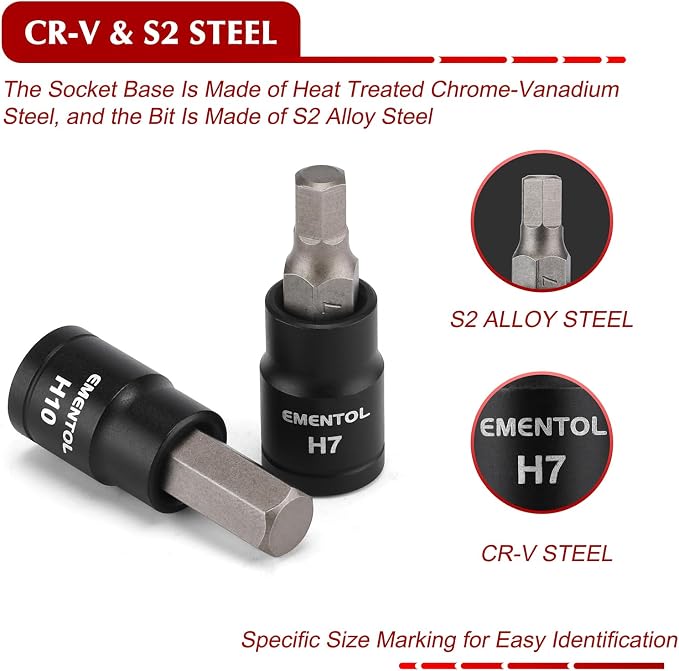 EMENTOL 71-Piece Torx Bit & Hex Bit Socket Set, Master SAE/Metric Bits, 1/4", 3/8" and 1/2" Drive, S2 Alloy & CR-V Steel, Includes External Torx E4-E24, Socket Adapter & Drill Adapter