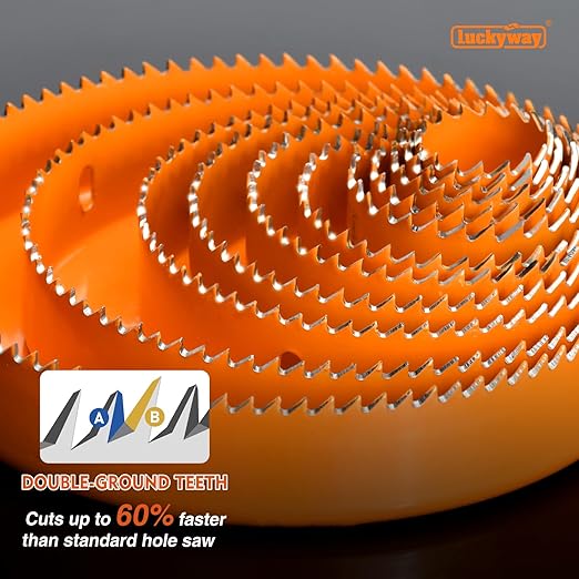 Luckyway Hole Saw Kit Pro, 24PCS Hole Saw Set with 3/4"-6"(19-152mm) 14PCS Hole Saws, Double-Ground Teeth for Clean Cutting, Ideal for Soft Wood, Plywood, Drywall, PVC