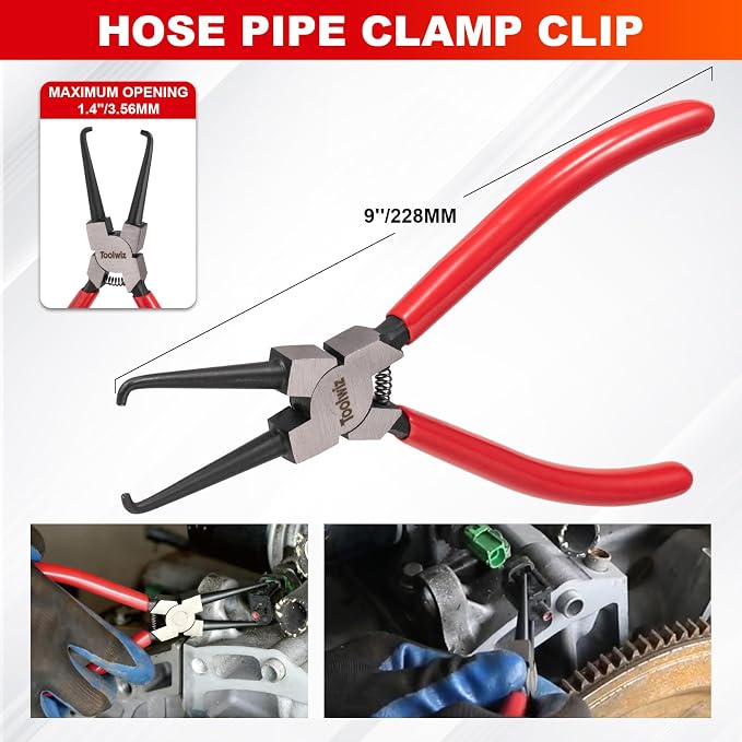 Toolwiz 6 pcs Fuel Line Pliers Set, Hose Clamp Plier, Panel Removal Tool, Hose Removal Plier, 30 Degree Push Pin Pliers, 2 pc 9" Electrical Disconnect Tool for Automotive Repair with Storage Bag