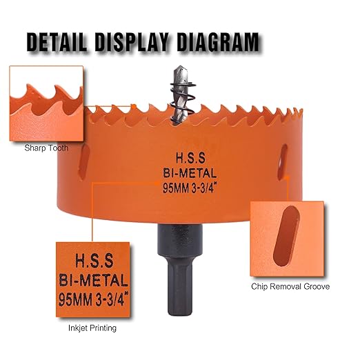 3-3/4 inch Hole Saw with Arbor for Metal Wood Plastic, 3-3/4 in Bimetal Hole Cutter for Different Project with Smooth and Flat Drilling Edge, Fast Chip Removal