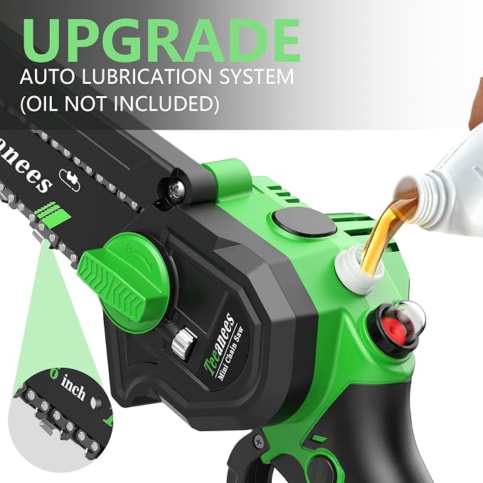 Mini Chainsaw Cordless with 2 Batteries & 8 Chains, Dual Guide Bars (8" & 6"), 1000W Electric Battery Powered Chain Saw for Tree Trimming, Wood Cutting, Garden Gift (Green)