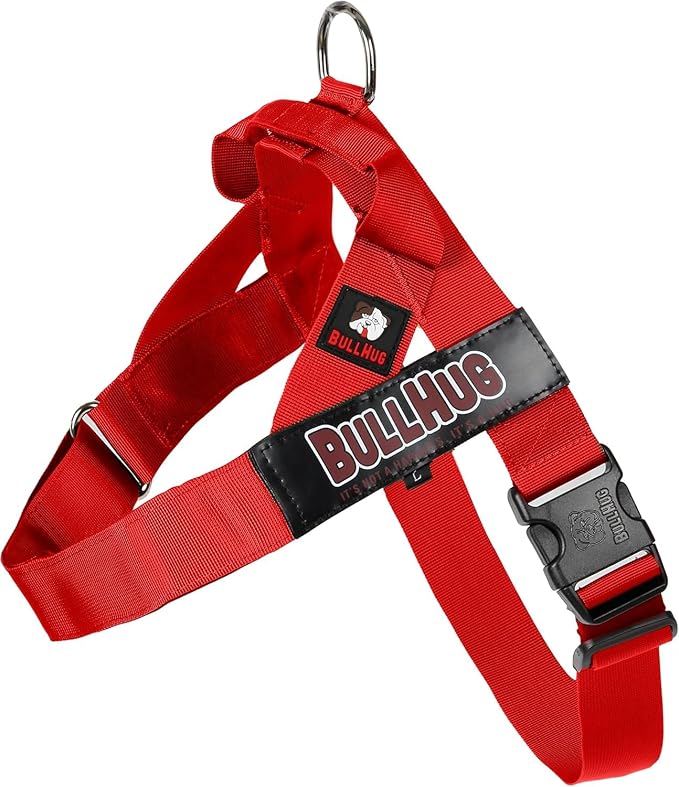 Adjustable Dog Harness– No Pull, No Choke – for English Bulldogs, French Bulldogs, Pugs & Broad-Chested Breeds – Easy, Safe Walks (Bright RED, Small)