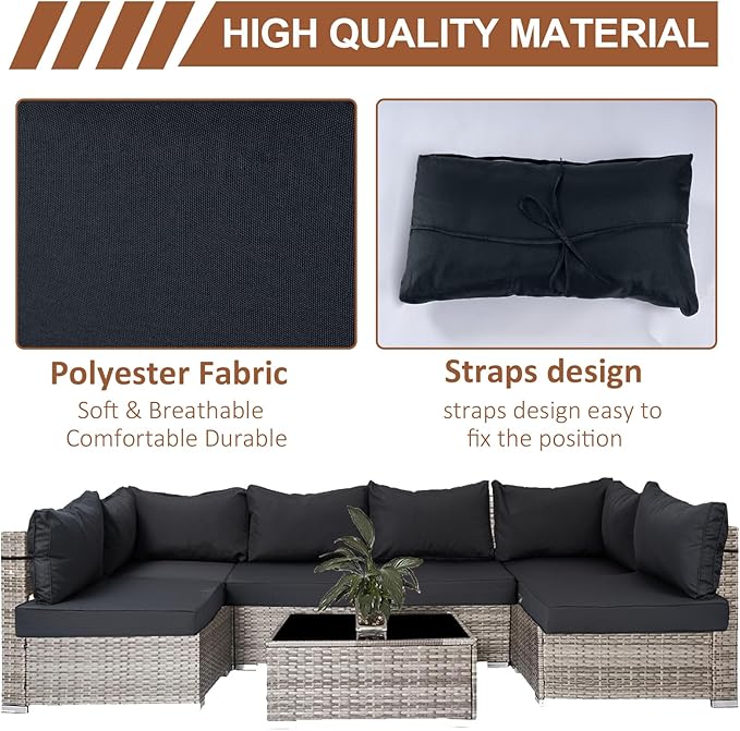 14 Piece Outdoor Patio Cushion Covers Replacement, Waterproof Outdoor Furniture Cushion Covers, Fit 7 Pcs 6 Seater Wicker Rattan Conversation Sofa Set,Dark Gray(Only Cover) 25.6x25.6in