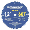 SawWorks 12" 60T ATB Carbide Wood Saw Blade, 1" Arbor, Large Cabinet Shop Table & Miter Saw Finish Cutting Blade