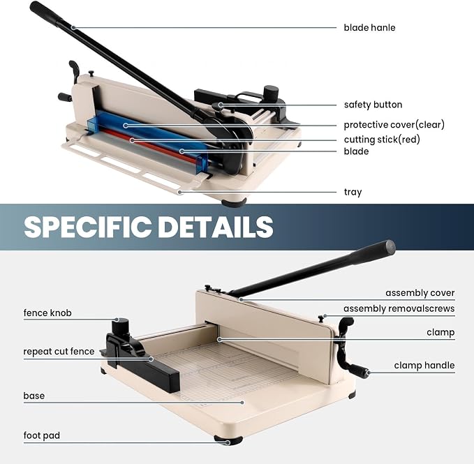 12 Inch Guillotine Paper Cutter, 400 Sheet Capacity Paper Cutter Heavy Duty, A4 Paper Trimmer Accurate Cutting with Safety Guard, 12" Heavy Duty Paper Cutter for Cardboard, Cardstock, Photos & Crafts