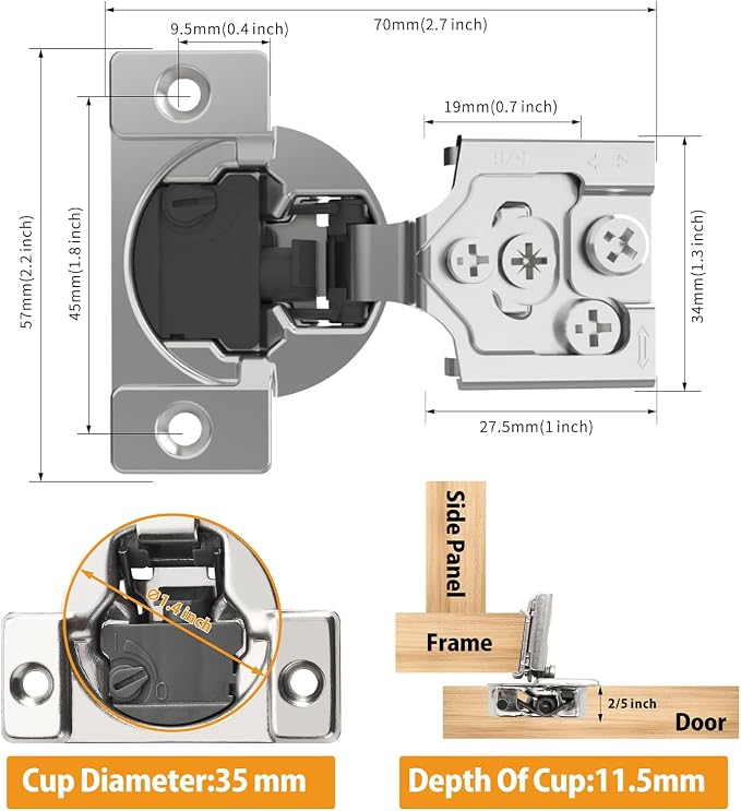 Chibery 2 Pack 5/8" Overlay 4D Soft Close Concealed Hinges for Face Frame Door, Adjustable Closing Speed, Smooth Slow Self Close Hinges, Satin Nickel, 105° Open Angle Stainless Steel Cabinet Hinges