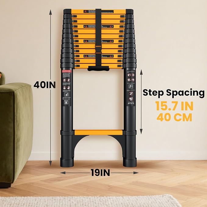 SINMEIRUN Telescoping Ladder, 16.5 FT, Aluminum Extension Ladder, 330 lbs Capacity, Collapsible Multi-Purpose Ladder for Home, Roof and RV; Yellow