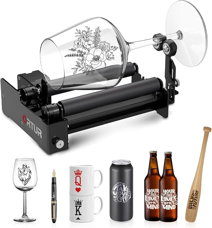 Ortur Laser Rotary Roller YRR 3.0, Pre-Assembled 360° Y-axis Rotary for Cylinder Engraving, Adjustable Diameters from 1mm-41mm, Max Length of Engraved Object to 600mm