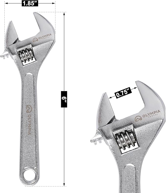 Olympia Tools 6" Adjustable Wrench, Heavy Duty Drop Forged Steel, Chrome Plated, Precision Machined Jaws, Rust Resistant