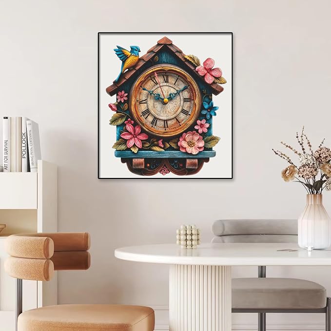 Pikoqunc Puzzles for Adults, Pink Clock House 500 Pieces Jigsaw Puzzle, Unique Shaped Wooden Puzzles, Fun Family Game, for Women, Friends & Family 15.4'' x 17.7''
