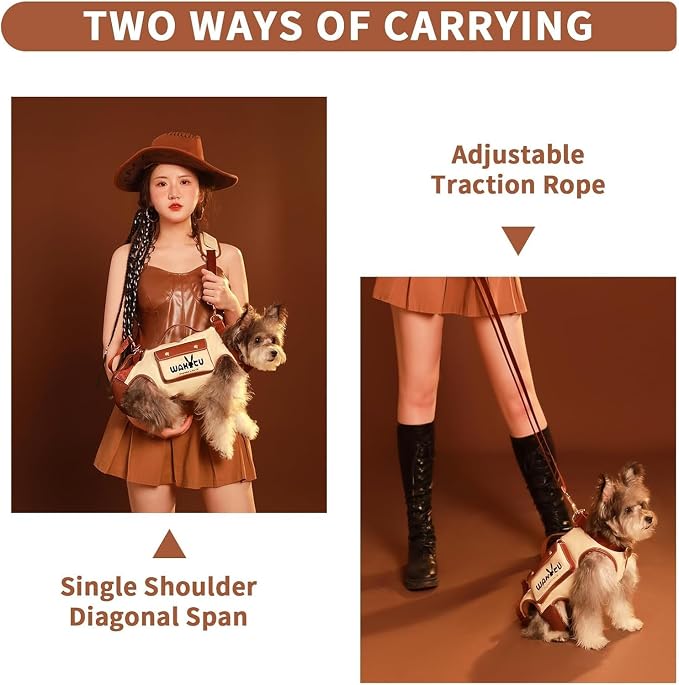 Wakytu Dog Lift Harness Dog Carrier Sling for Small Dogs & Cats,S | stylish puppy sling carrier with handle & pocket,adjustable leash,walking & travel