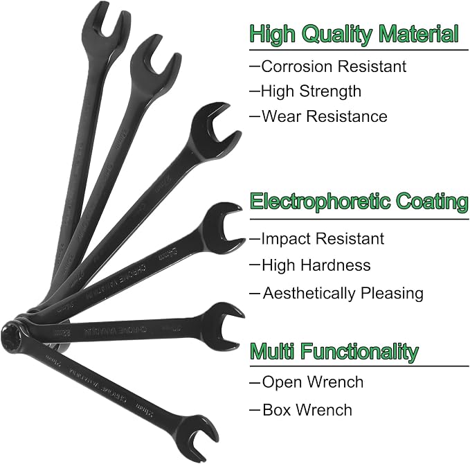 20-Piece Metric Combination Wrench Set in Roll-up Pouch, Metric 6-32mm, Spanner Wrench Set | 12 Point | Chrome Vanadium Steel | Fully Polished (Black)