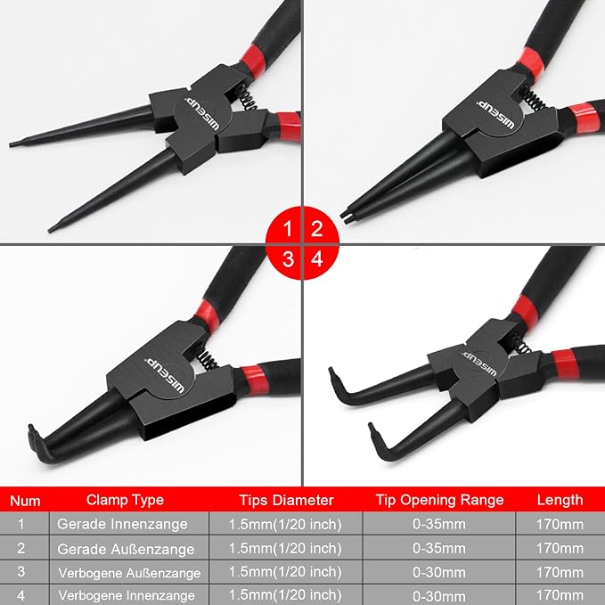 WISEUP Snap Ring Pliers Set, Heavy Duty 4PCS-7 inch Circlip Pliers Kit