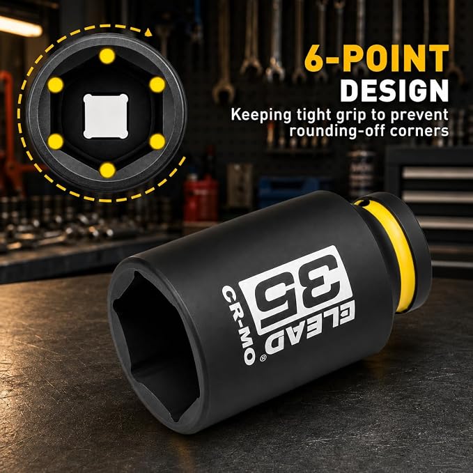 ELEAD 35 mm Socket 1/2" Drive Deep Impact Socket, Metric 6 Point 1/2-inch Drive Impact Axle Nut Sockets, CR-MO Nut Socket Set, Oil Filter Sockets, Tools for Easy Removal of Axle Shaft Nuts