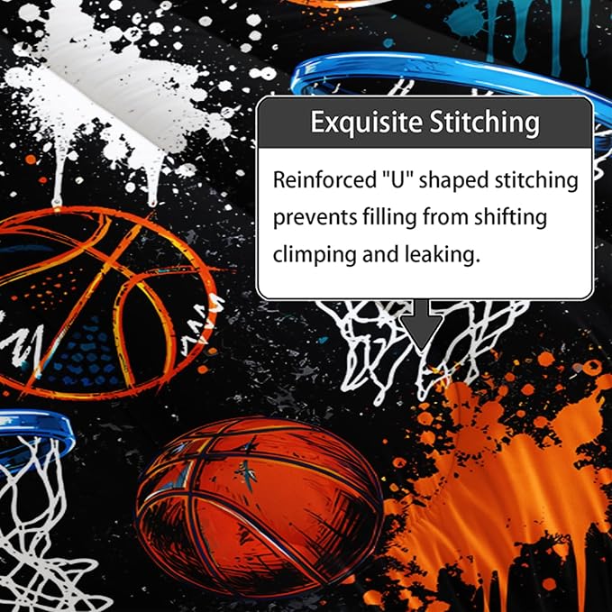 Axolotl Basketball Comforter Set King Size,Basketball Sports Comforter Set,Ball Sport Bedding,Sports Theme Bedding,Grunge Aesthetic Cool Bed for Boys Kids Men,1 Quilt 2 Pillowcases
