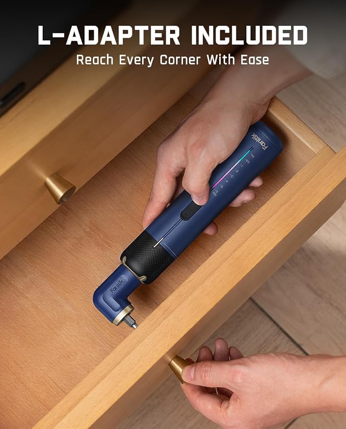 Fanttik S2 Pro Electric Screwdriver, Cordless Screwdriver Set, 7 Torque Settings, 0.5 to 6N.m, 20 Magnetic Bits, 1/4''Hex Shank, with 90° Angle Adapter, for Furniture, Household Repairs(Navy Blue)