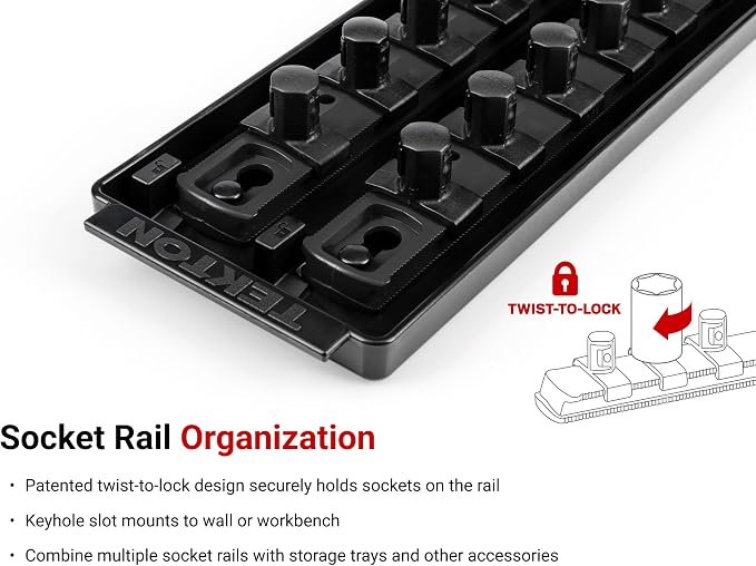 TEKTON 1/2 Inch Drive 6-Point Socket Set, 32-Piece | SHD92205 | (3/8 - 1-5/16 in.), Shallow and Deep, Socket Rail
