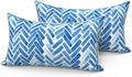 LVTXIII Set of 2 Outdoor Lumbar Pillows for Patio Furniture with White Piping, 12"x20" Fade Resistant Patio Lumbar Pillows with Inserts for Home Coach Sofa Use, Blue Bricks