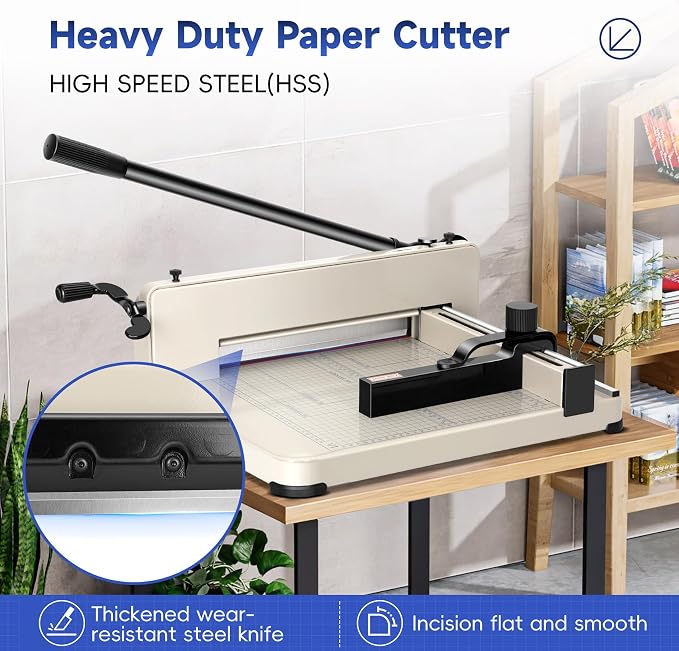 12 Inch Guillotine Paper Cutter Heavy Duty,Paper Cutter Heavy Duty for A4 Paper, 400 Sheet Capacity,White Paper Cutter Heavy Duty for Office Home School